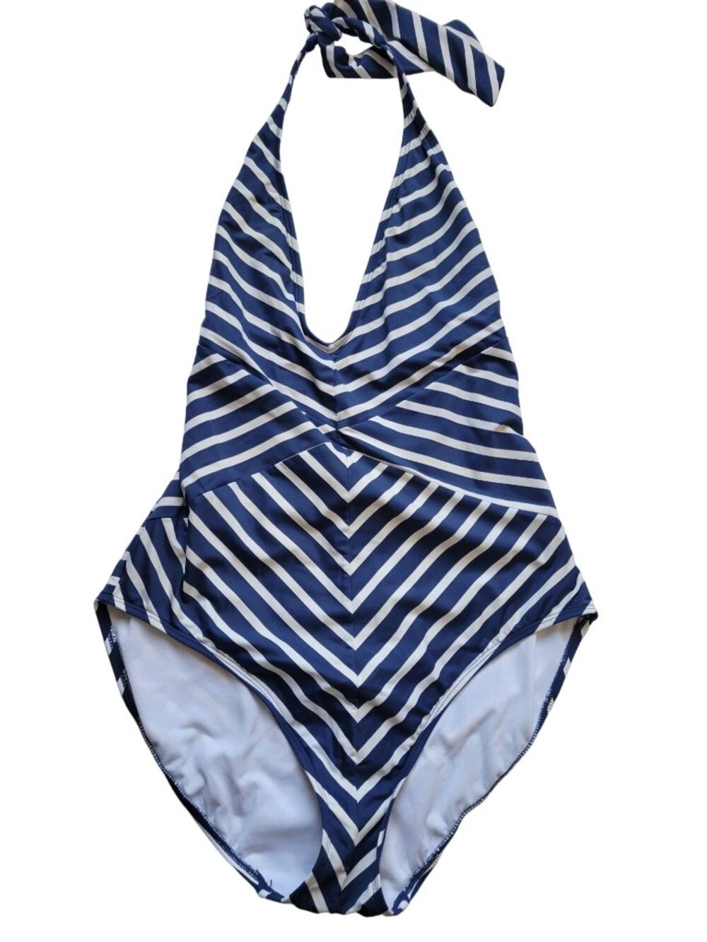 Lauren Ralph Lauren Halter Top Striped 1 piece Swim Suit Size 14 Cruise Beach - Picture 2 of 5